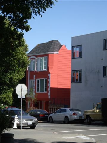 Bright red house